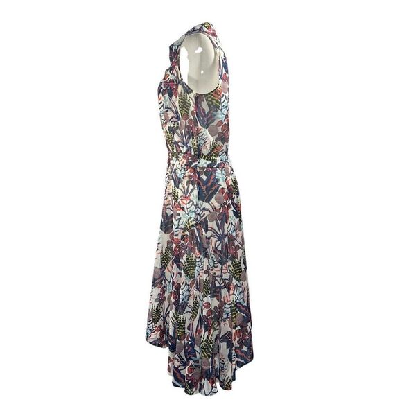 Grey Jason Wu Floral Print Asymmetrical Midi Dress Medium 8 Multicolor Sleeveles - Picture 6 of 13